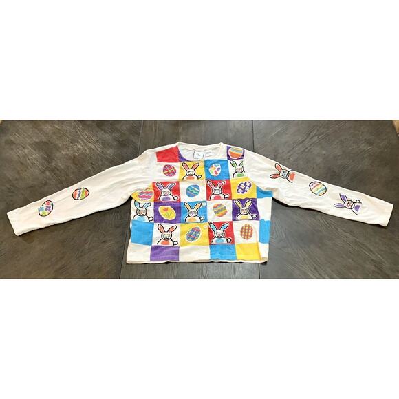 Vintage Michael Simon Easter Bunny Eggs Thin Cardigan White Sweater Large L - Picture 1 of 13